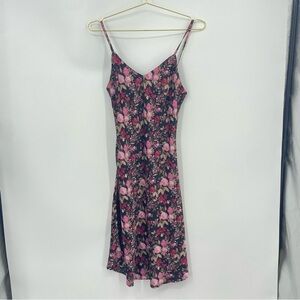 Forever 21 black pink floral midi dress Sz S whimsy romantic